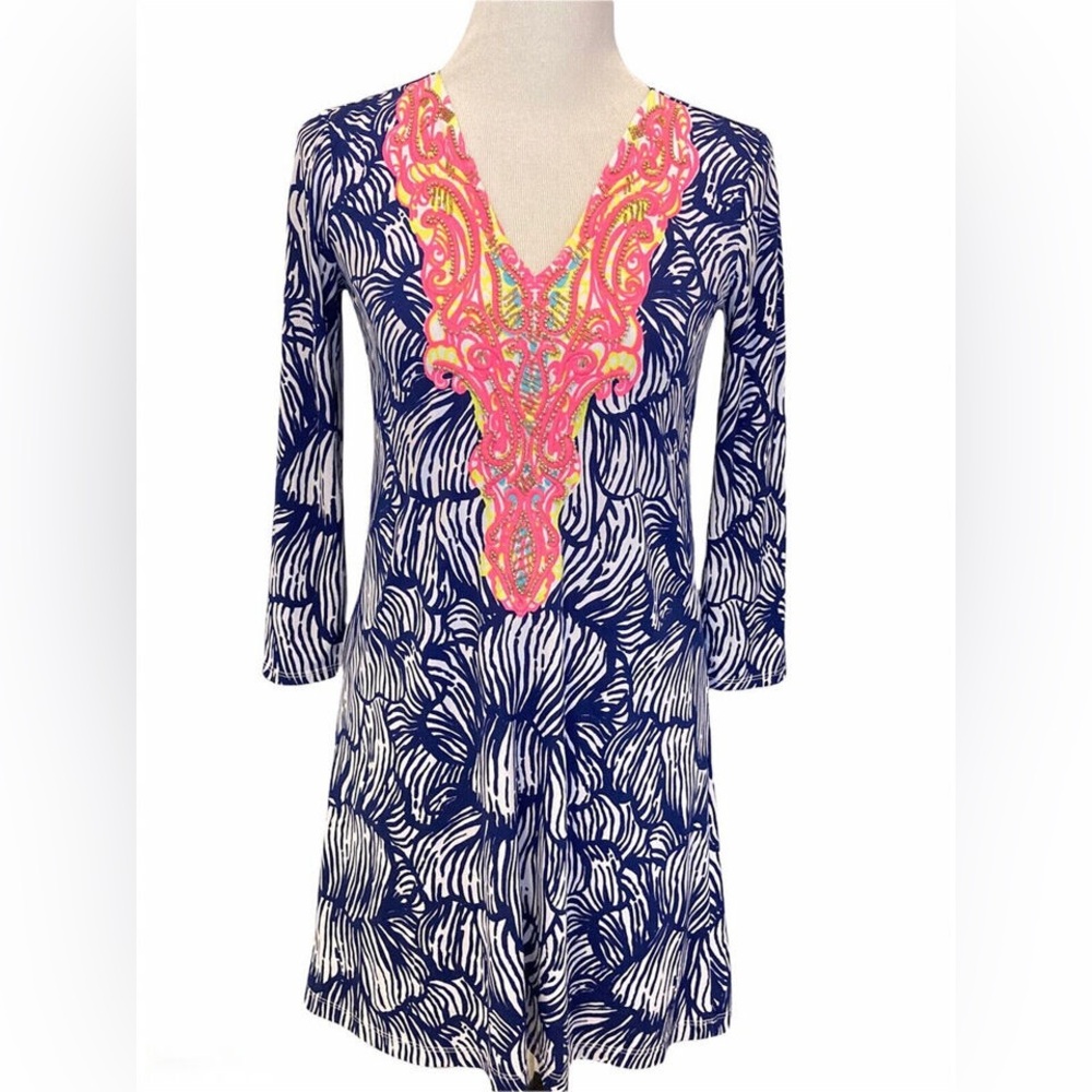 Lilly Pulitzer Bordeaux Tunic Dress Blue Pink Beaded House Of Nemo Engineered S